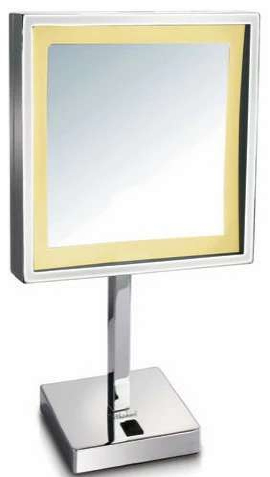 Bathroom Accessories * | Deals Whitehaus Collection Square Freestanding Led 5X Magnified Mirror, Polished Chrome