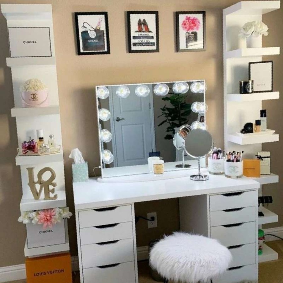 Bathroom Accessories * | Deals Impressions Vanity Company Hollywood Glow Lite Plus Vanity Mirror, Clear Led Globe Bulbs, White, Bluetooth