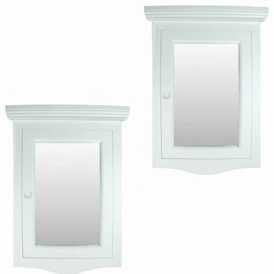 Bathroom Accessories * | Cheap Renovators Supply Manufacturing Corner Medicine Cabinet White Hardwood Wall Mount Recessed Mirror Set Of 2