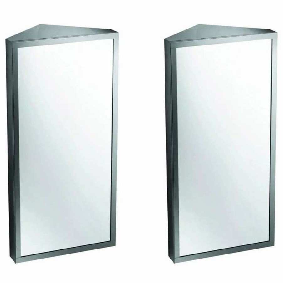 Bathroom Accessories * | Wholesale Renovators Supply Manufacturing Wall Mount Corner Medicine Cabinet Storage With Mirror Brushed Stainless Steel