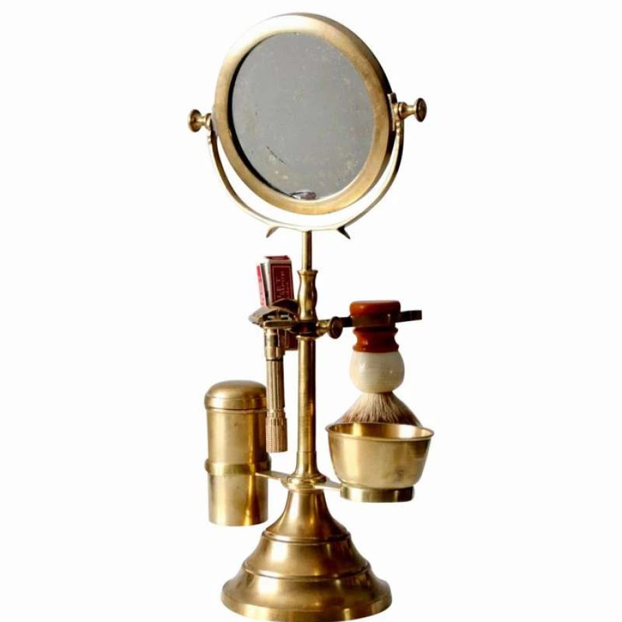 Bathroom Accessories * | Budget Unknown Consigned, Antique Shaving Kit And Mirror Stand