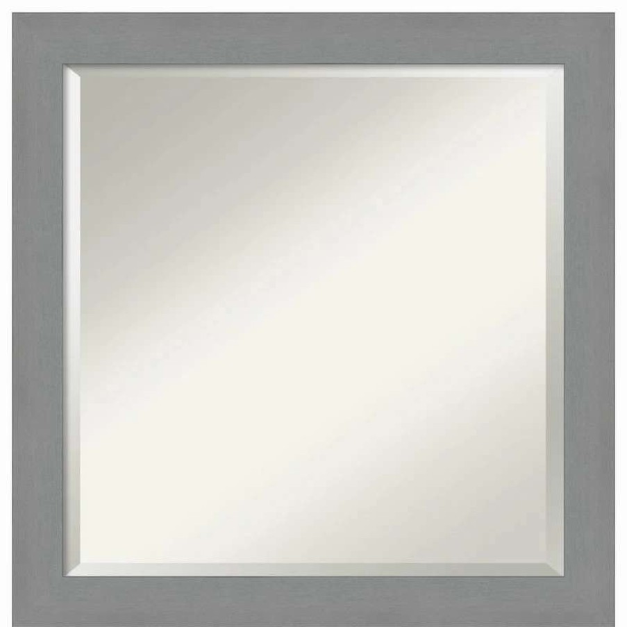 Bathroom Accessories * | Promo Amanti Art Brushed Nickel Beveled Bathroom Wall Mirror 23.5 X 23.5 In.