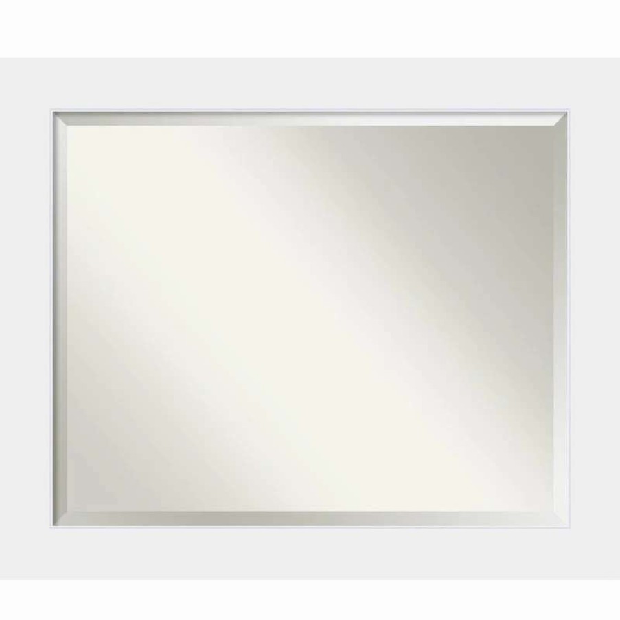 Bathroom Accessories * | Best Pirce Amanti Art Corvino White Beveled Wood Bathroom Wall Mirror 33 X 27 In.