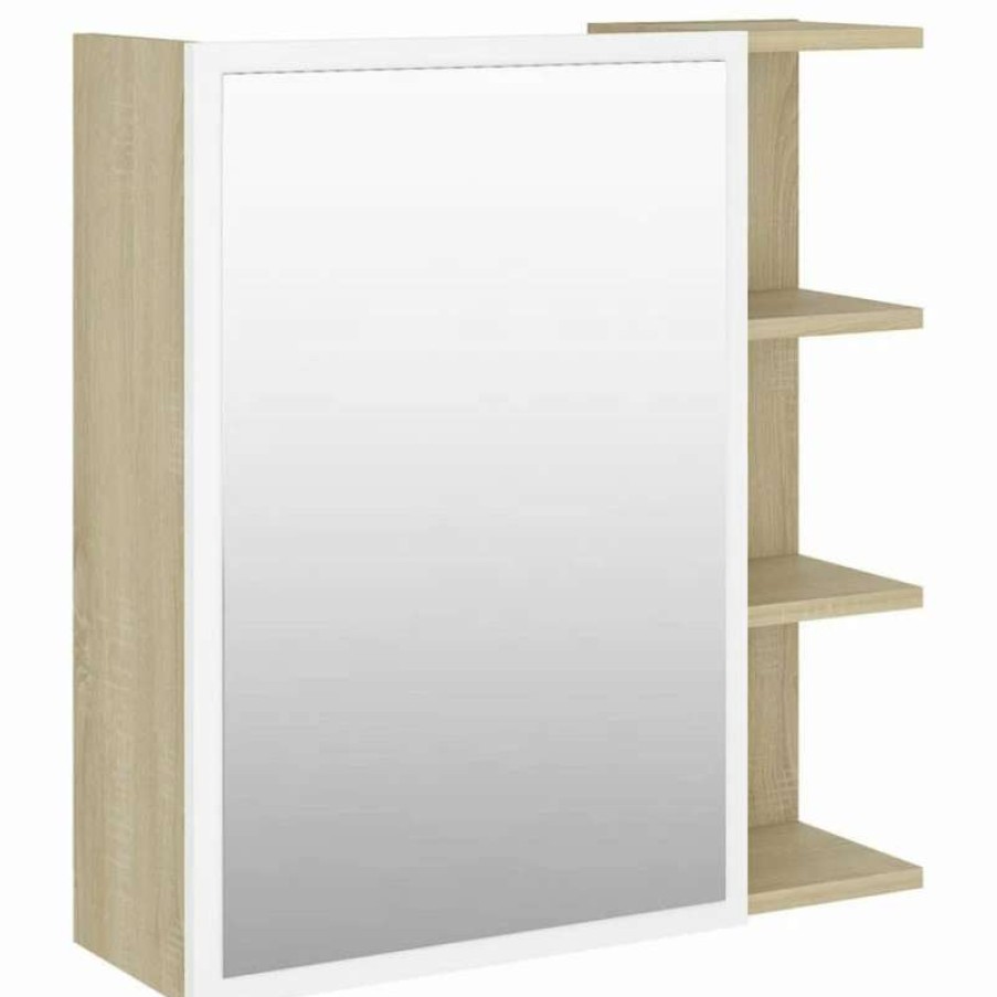 Bathroom Accessories * | Promo Vida Xl Llc Vidaxl Bathroom Mirror Cabinet White&Sonoma Oak Engineered Wood Furniture