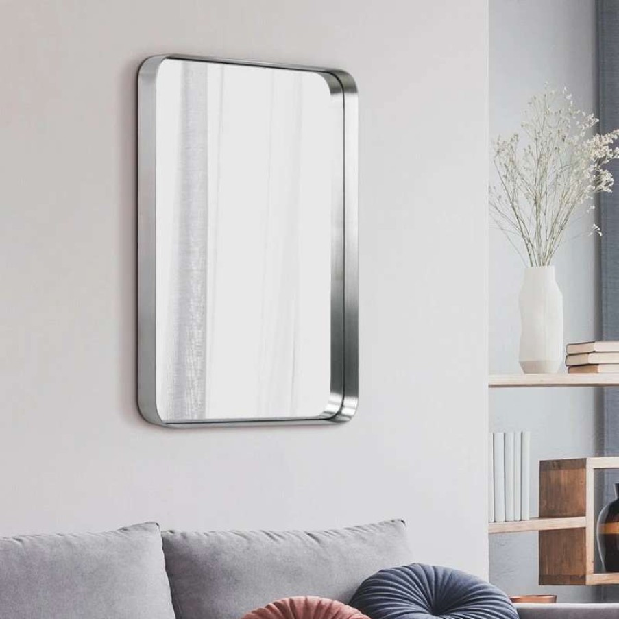 Bathroom Accessories * | Flash Sale Empire Art Direct Ultra Stainless Steel Rectangular Wall Mirror, Silver, 22 X30 , Brushed