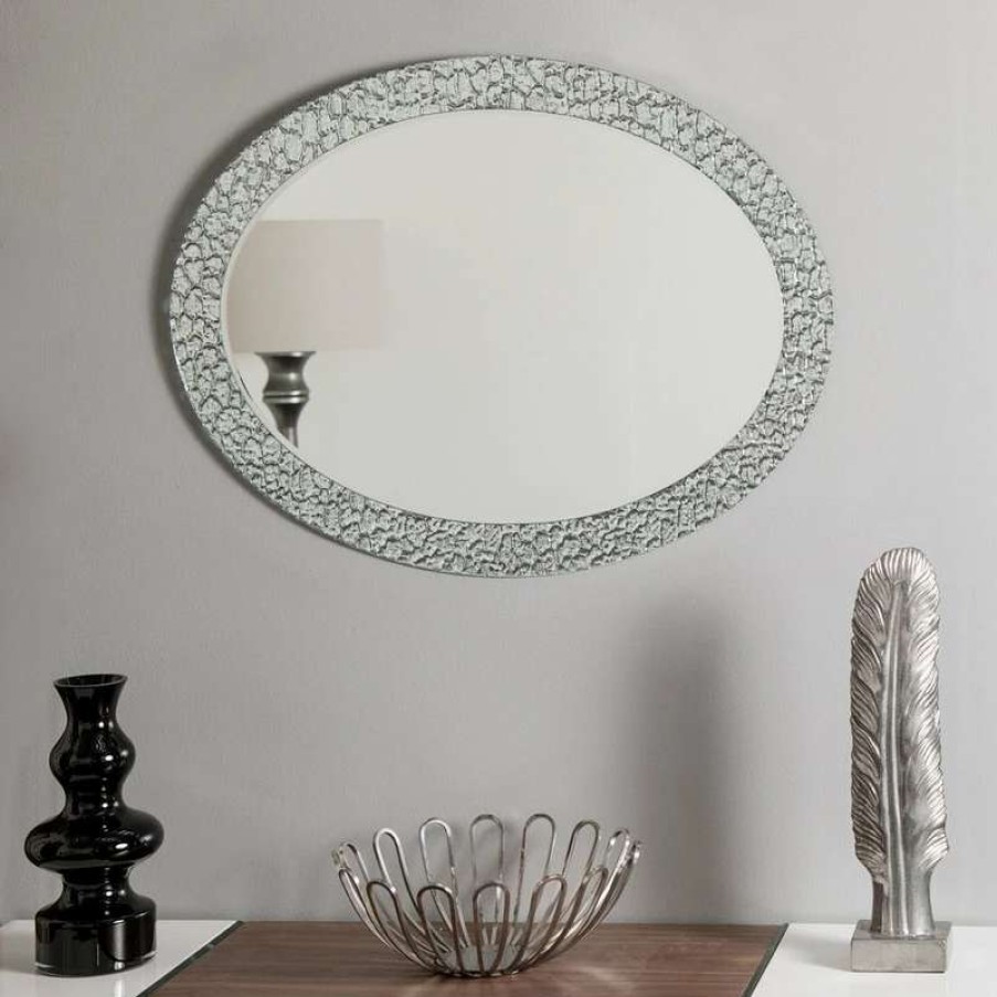 Bathroom Accessories * | Best Sale Decor Wonderland Jewel Oval Frameless Mirror 31.5 X23.6 Oval Wall Mirror