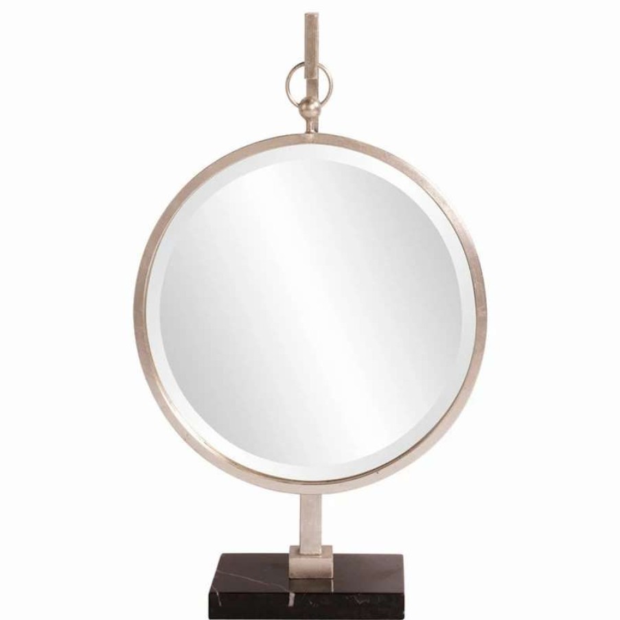 Bathroom Accessories * | Best Sale Howard Elliott Collection Medallion With Black Faux Marble Mirror, Silver