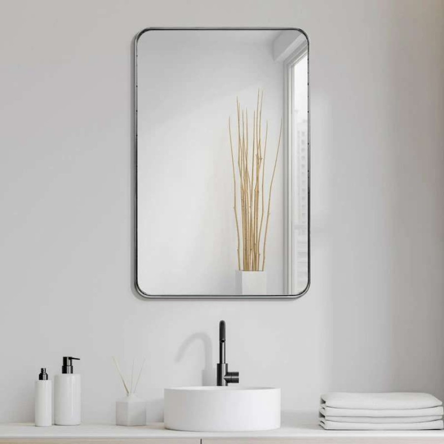 Bathroom Accessories * | Cheapest Empire Art Direct Ultra Stainless Steel Rectangular Wall Mirror, Silver, 24 X36 , Polished