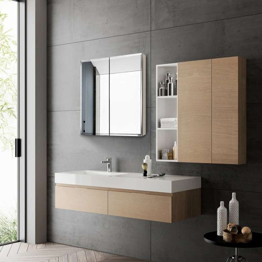 Bathroom Accessories * | Top 10 Modland Aurora Recessed Or Surface Mount Frameless Mirror With 2 Shelves,30X26Inch