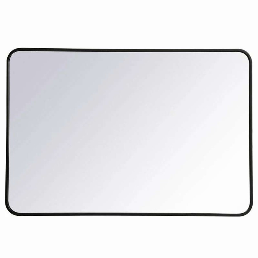 Bathroom Accessories * | Best Deal Elegant Furniture & Lighting Ellis Soft Corner Metal Rectangular Mirror, 28 X42 , Black