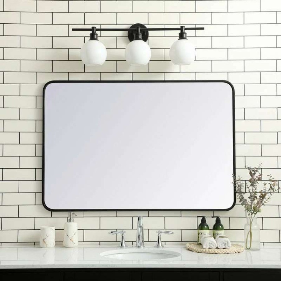 Bathroom Accessories * | Best Deal Elegant Furniture & Lighting Ellis Soft Corner Metal Rectangular Mirror, 28 X42 , Black