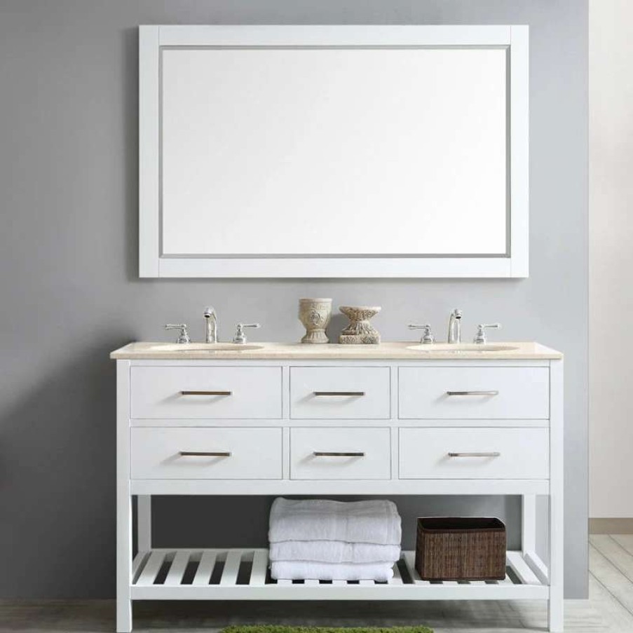 Bathroom Accessories * | Flash Sale Vinnova Florence Rectangular Bathroom/Vanity Framed Wall Mirror, White, 60