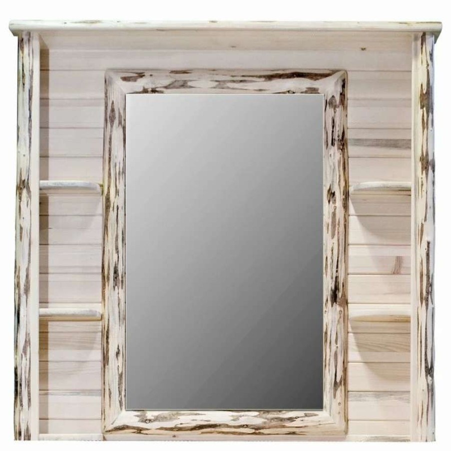 Bathroom Accessories * | Top 10 Montana Wood Work Montana Log Collection Wood Deluxe Dresser Mirror In Clear Lacquer Mwddmv