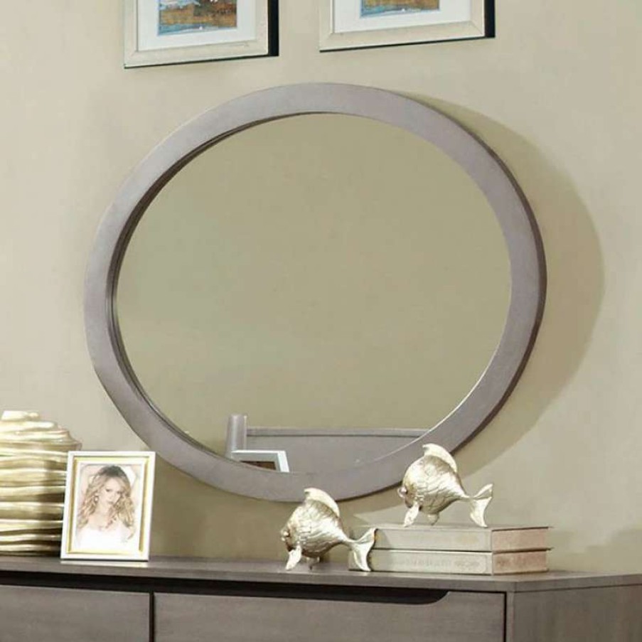 Bathroom Accessories * | Best Reviews Of Benzara, Woodland Imprts, The Urban Port Bm123542 Lennart Oval Dresser Mirror, Gray