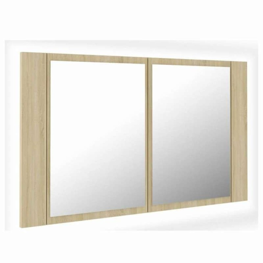 Bathroom Accessories * | Cheapest Vida Xl Llc Vidaxl Led Bathroom Mirror Cabinet Sonoma Oak Washroom Led Mirrored Cabinet