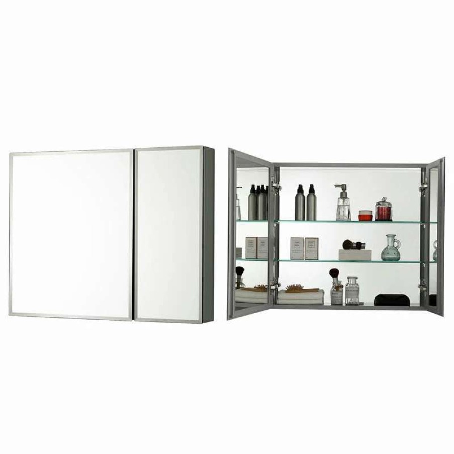 Bathroom Accessories * | Cheap Blossom Kitchen & Bath Supply Aluminum Bathroom Medicine Cabinet, Recess Or Surface Mount, 30 X26