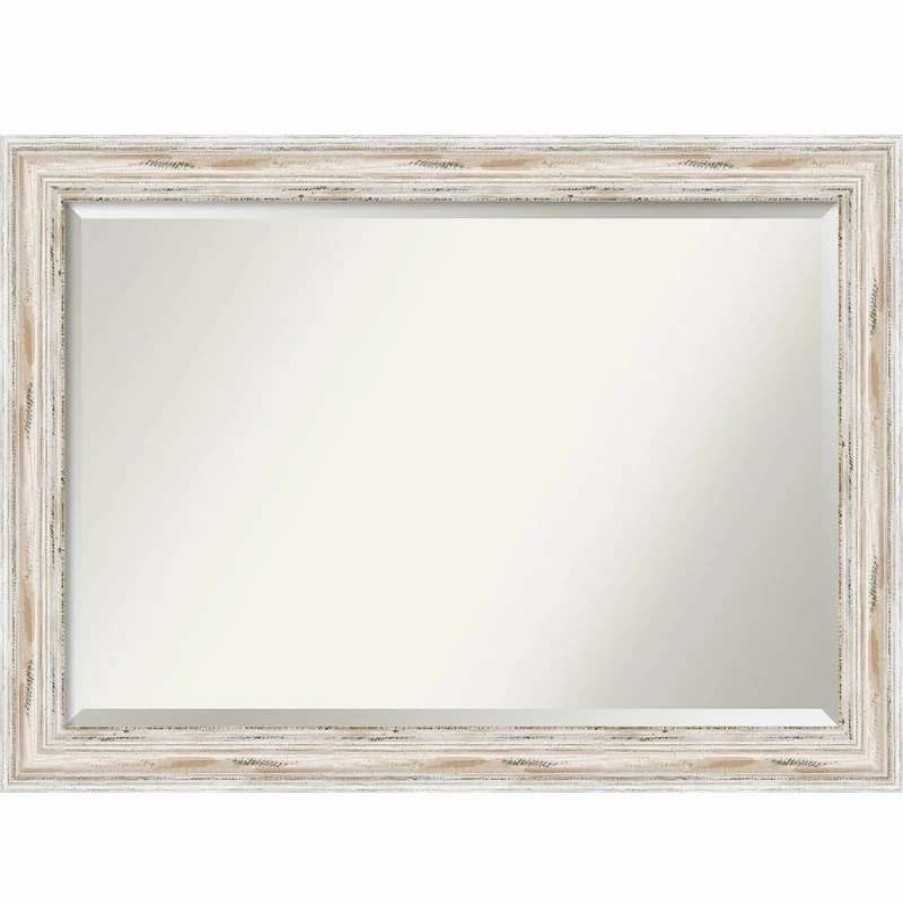 Bathroom Accessories * | Outlet Amanti Art Alexandria White Wash Beveled Wood Bathroom Wall Mirror 41 X 29 In.