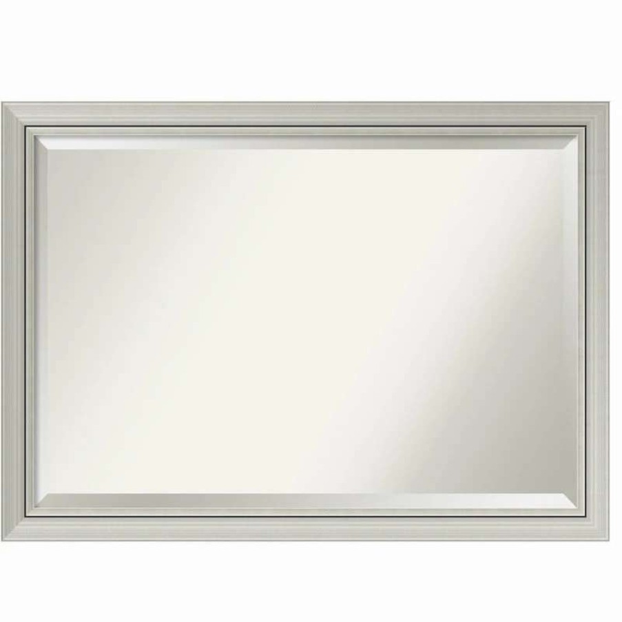 Bathroom Accessories * | Wholesale Amanti Art Romano Silver Narrow Beveled Wood Bathroom Wall Mirror 39.75 X 27.75 In.