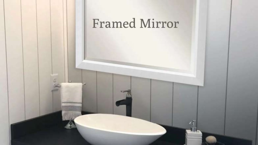 Bathroom Accessories * | Wholesale Amanti Art Romano Silver Narrow Beveled Wood Bathroom Wall Mirror 39.75 X 27.75 In.