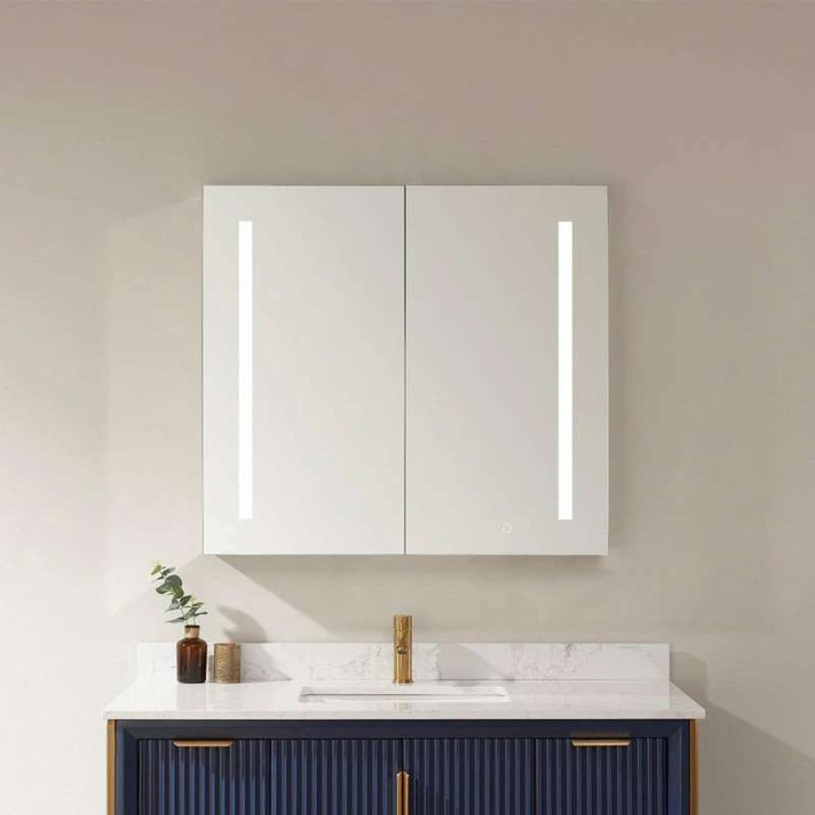 Bathroom Accessories * | Flash Sale Vinnova 36 Rectangle Frameless Lighted Medicine Cabinet Wall Mounted Mirror