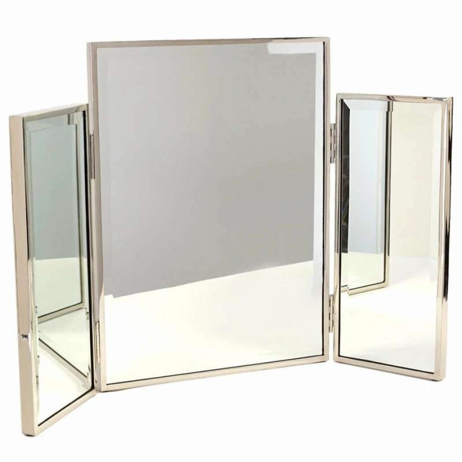 Bathroom Accessories * | Best Pirce Global Views Glam Silver Frame Folding Vanity Mirror Table Top Triple Double Side Portable