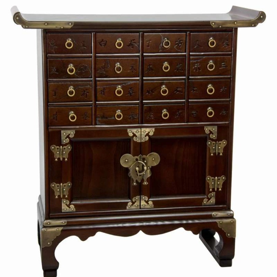 Bathroom Accessories * | Promo Oriental Furniture Korean Antique Style 16 Drawer Medicine Chest