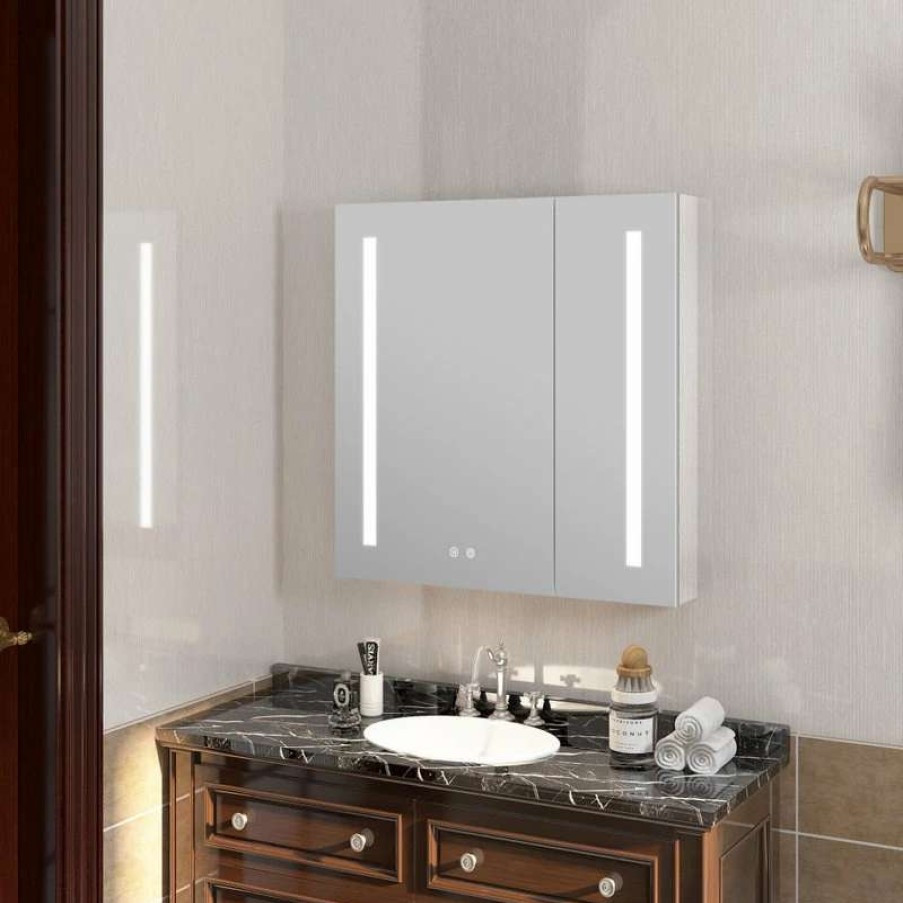 Bathroom Accessories * | Wholesale Wellfor Group Llc Recessed/Surface Led Light Mirror Medicine Cabinet Defogger, 30 X30 Double Door