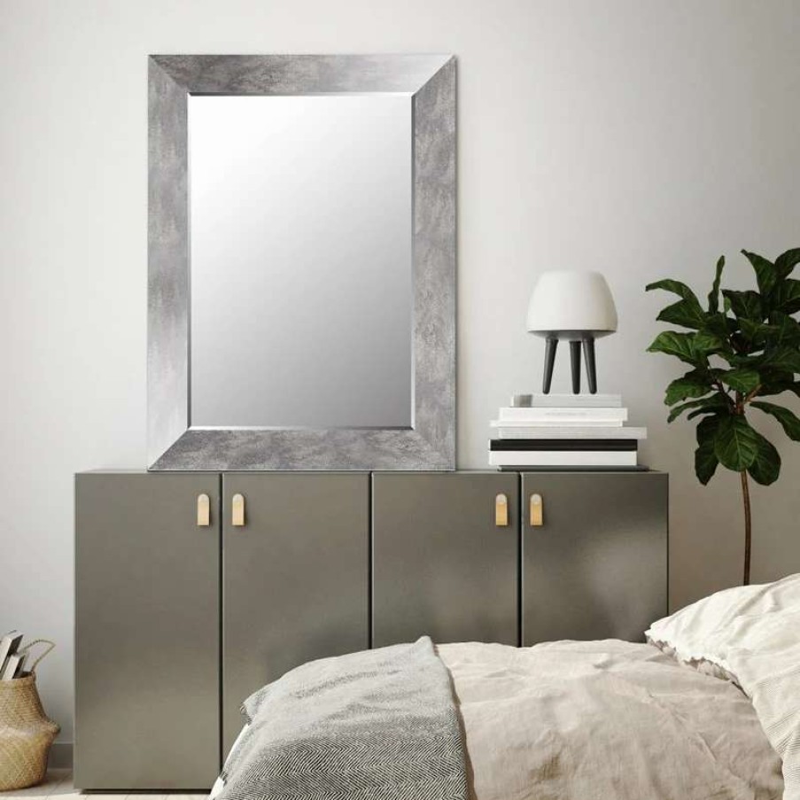 Bathroom Accessories * | Deals Mirrorize Canada 26 X 34 Large Wall Mirror Modern Silver Gradient Mdf Bathroom Vanity Bedroom