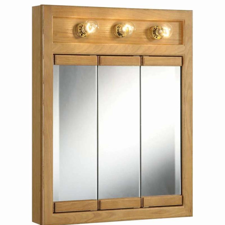 Bathroom Accessories * | Budget Design House 530592 24 Framed Triple Door Mirrored Medicine Nutmeg Oak