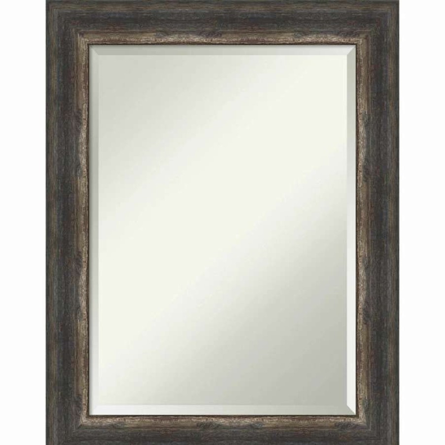 Bathroom Accessories * | Discount Amanti Art Bark Rustic Char Beveled Bathroom Wall Mirror 23 X 29 In.