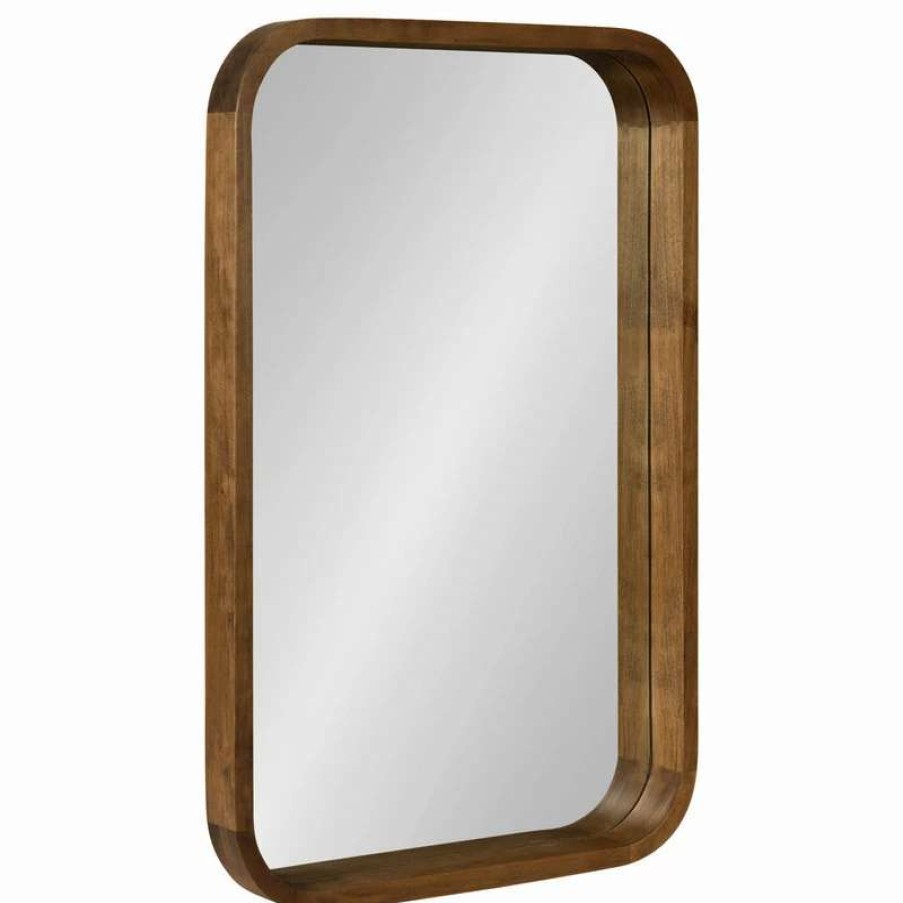 Bathroom Accessories * | Budget Uniek Hutton Wood Framed Radius Rectangle Mirror, Rustic Brown, 20 30