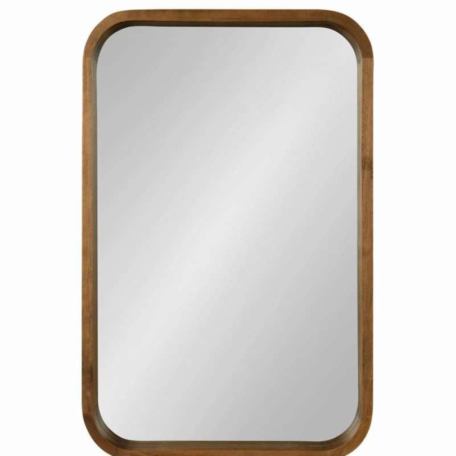 Bathroom Accessories * | Budget Uniek Hutton Wood Framed Radius Rectangle Mirror, Rustic Brown, 20 30