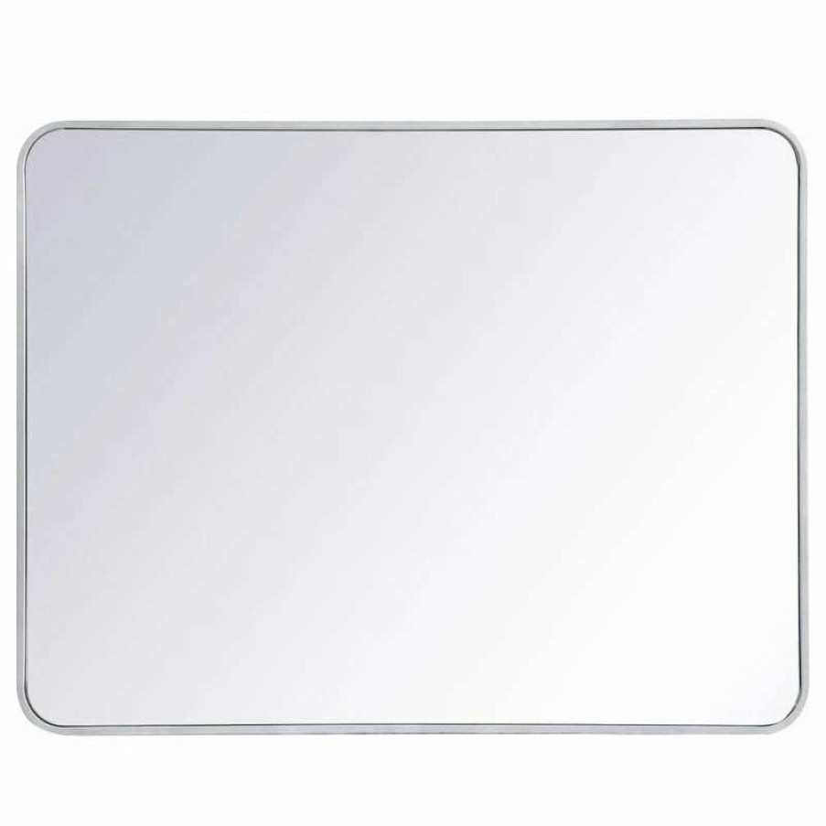 Bathroom Accessories * | Discount Elegant Furniture & Lighting Ellis Soft Corner Metal Rectangular Mirror, 30 X40 , Silver