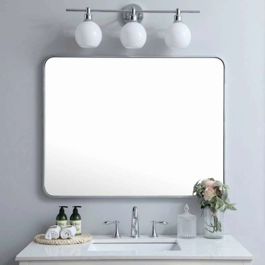 Bathroom Accessories * | Discount Elegant Furniture & Lighting Ellis Soft Corner Metal Rectangular Mirror, 30 X40 , Silver