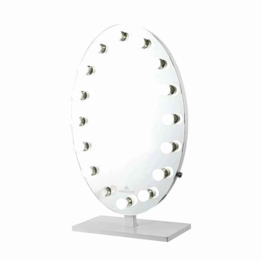 Bathroom Accessories * | Best Deal Impressions Vanity Company Heiress Plus Vanity Mirror, Silver, Led Globe Bulbs