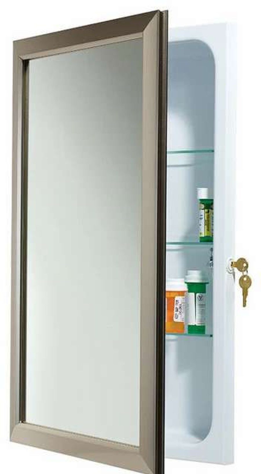 Bathroom Accessories * | Coupon Rangaire Hampton Locking 15 3/4 X25 1/2 Recess Mount Satin Nickel Medicine Cabinet