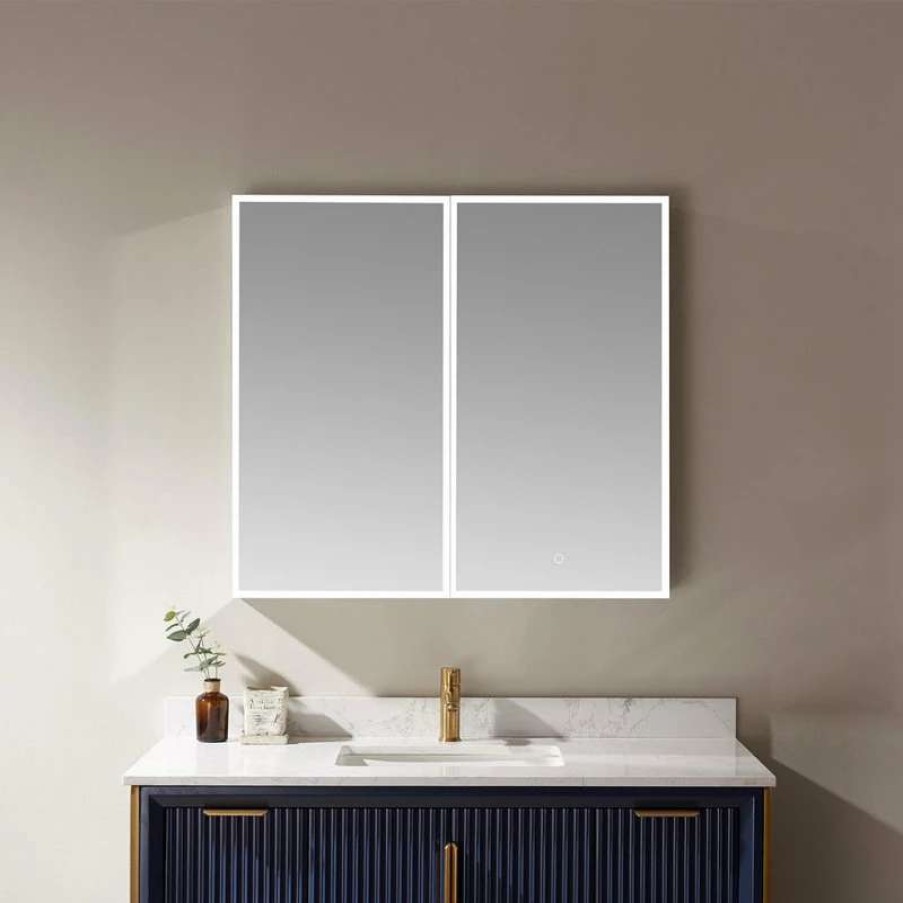 Bathroom Accessories * | Deals Vinnova 36 Rectangle Frameless Lighted Medicine Cabinet Wall Mounted Mirror