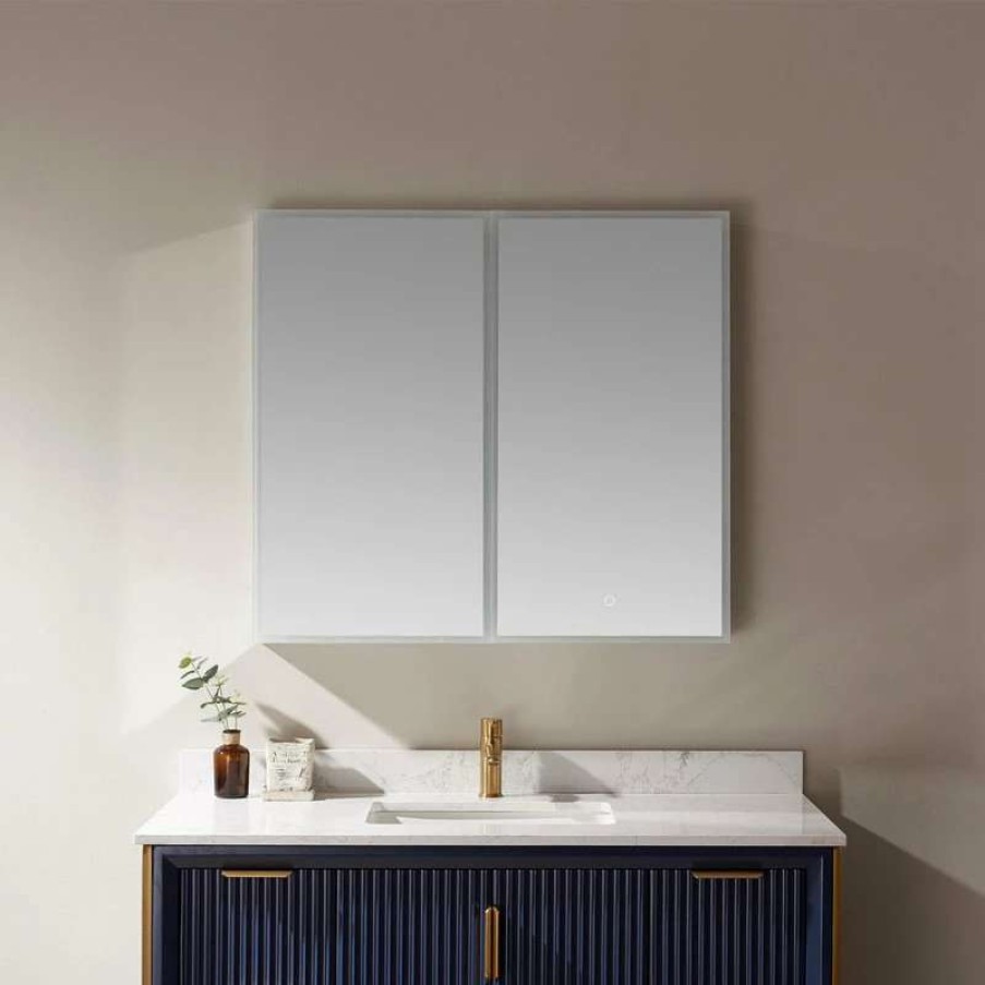 Bathroom Accessories * | Deals Vinnova 36 Rectangle Frameless Lighted Medicine Cabinet Wall Mounted Mirror