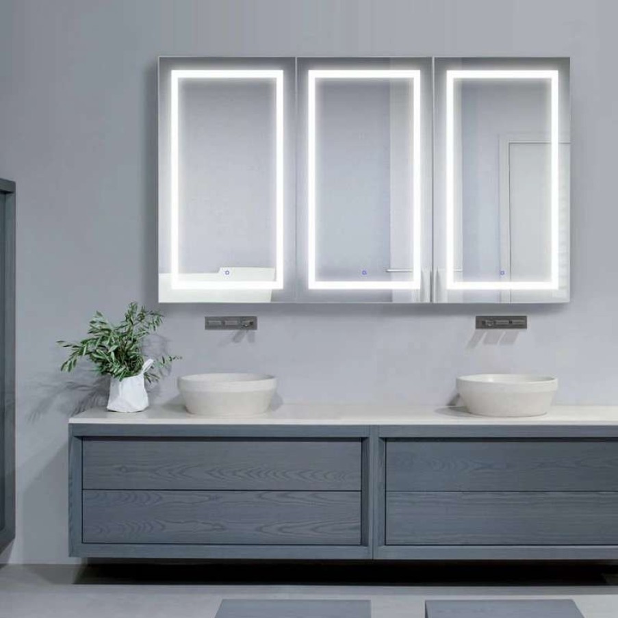 Bathroom Accessories * | Promo Krugg Reflections Usa 72 42 Recessed Or Surface Mount Medicine Cabinet 12 Shelves, Led, Llr