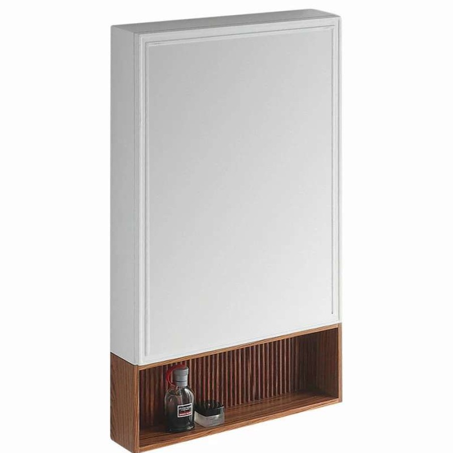 Bathroom Accessories * | Top 10 Fine Fixtures Dakota Medicine Cabinet, 21 Wide, White, Teak Shelf