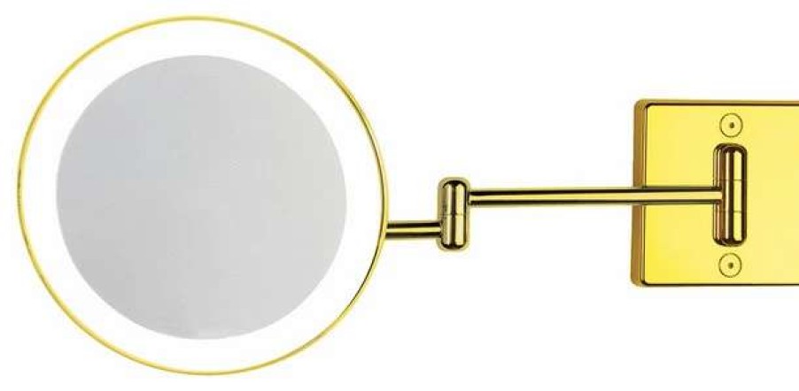 Bathroom Accessories * | Hot Sale Ws Bath Collections Discolo Led C35-2G Led Lighted Two Arm Gold Magnifying Mirror 3X