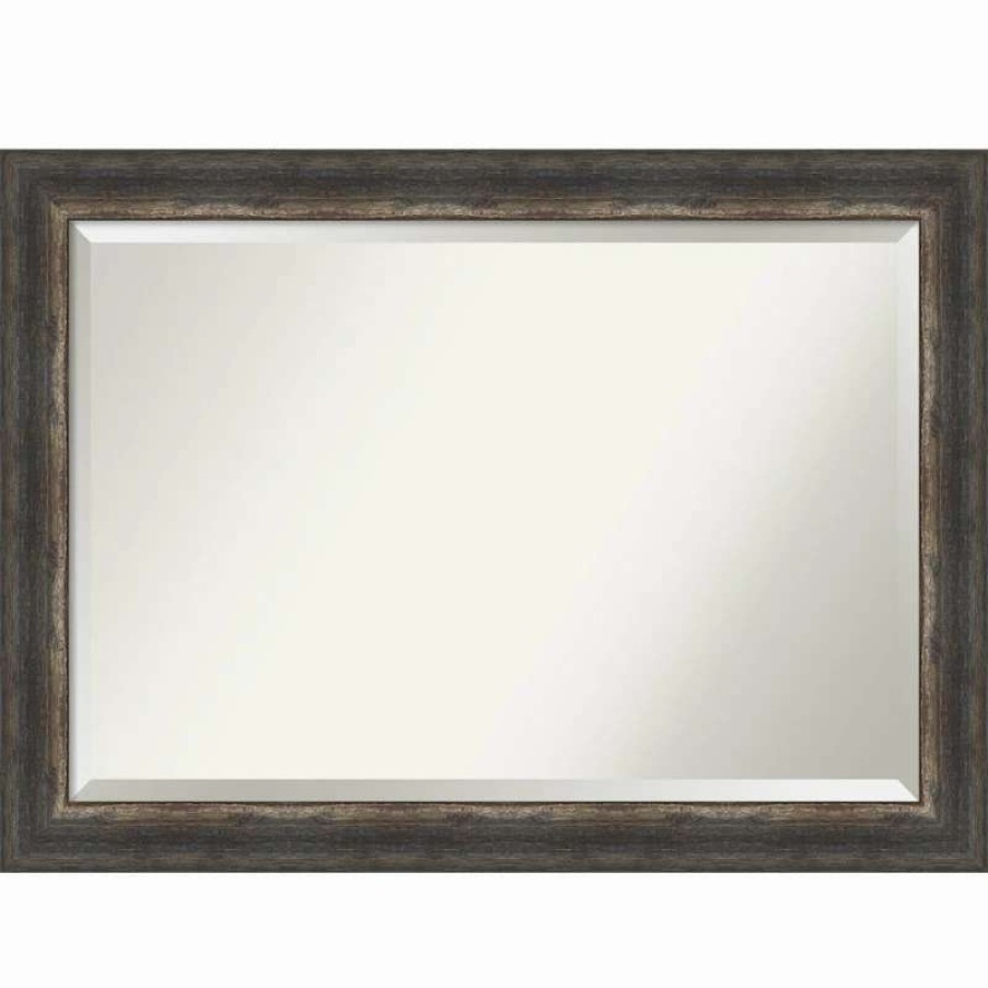 Bathroom Accessories * | Best Pirce Amanti Art Bark Rustic Char Beveled Bathroom Wall Mirror 41 X 29 In.