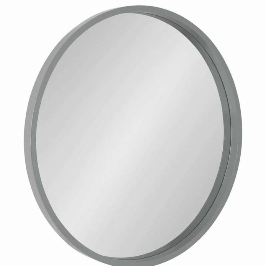 Bathroom Accessories * | Best Pirce Uniek Travis Round Wood Accent Wall Mirror, Gray 25.6 Diameter