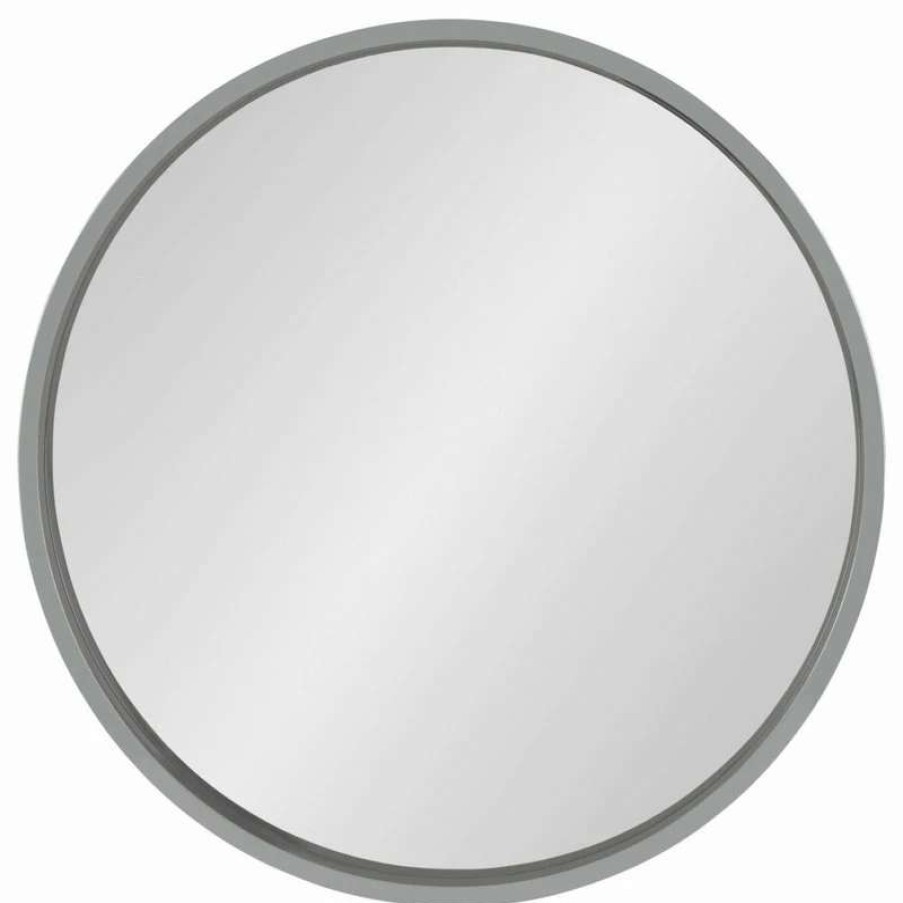 Bathroom Accessories * | Best Pirce Uniek Travis Round Wood Accent Wall Mirror, Gray 25.6 Diameter