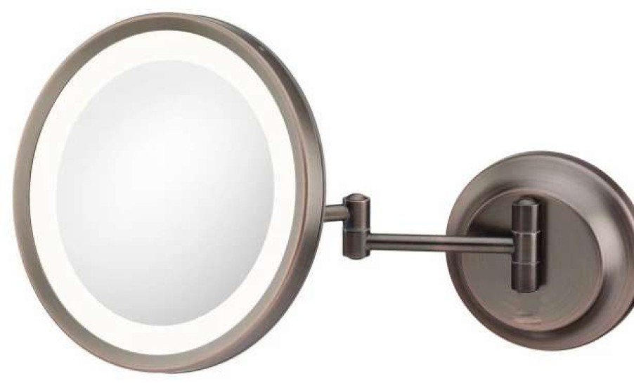 Bathroom Accessories * | Hot Sale Aptations 944-35-15Hw Single-Sided Led Round Arm Wall Mirror Hardwired In Italian Bronze